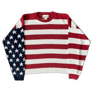 Vintage NWOT Knit Sweater USA American Flag Misolli Stars Stripes Patriotic XL